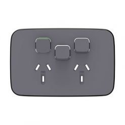 Clipsal Iconic Essence Double GPO with Extra Switch Ash Grey