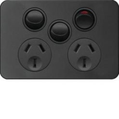 Hager Silhouette Double GPO with Extra Switch Matt Black