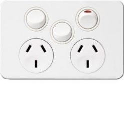 Hager Silhouette Double GPO with Extra Switch White